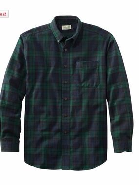 L.L. Bean Men's Dark Green & Navy Plaid Button-Down Shirt